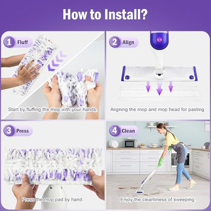 40 Pack Disposable Refill Pads for Power Mop™ Multi-Surface and for PowerMop™ Wood Mop, Repalcement Spray Mopping Pads for All Safe Floors - size: 40*Purple