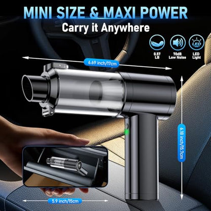 Car Vacuum Portable Cordless, 35000Pa High Power Brushless Motor Handheld Vacuum, 6-in-1 Rechargeable Mini Cleaner with Air Duster for Car, Home, Pet Hair, Keyboard, Graphite Grey