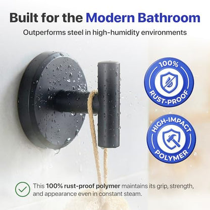 HOME SO Suction Cup Hooks for Shower & Bathroom Towel Holder 2-Pack – Suction Cups Hooks for Hanging Towels, Robes, & Coats - Tiles, Glass Door or Mirror – Shower Hooks & Towel Hooks - Black T-Shape - style: Matte Black