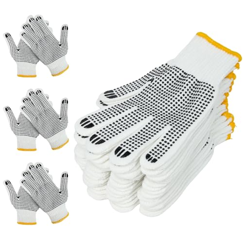 Unisex white cotton polyester knittedsafety gloves,suitable for gardening,warehouse,cooking work-12/36/240 pairs - color: Black (36 Pairs) With Dots