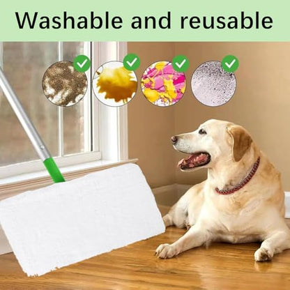 3 Pack White Reusable Microfiber Mop Pads Washable Refills for Wet & Dry Floor Cleaning Fits Most Standard Mops Household Cleaning Pads (White,3) - color: White