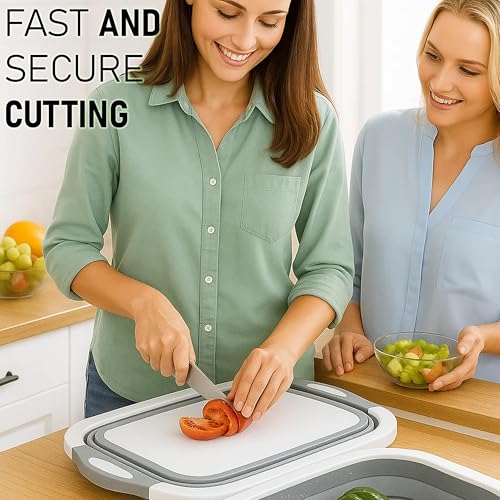 SSKT 3-in-1 Collapsible Cutting Board – Multifunctional Kitchen Sink Tub Basin with Drain, Chopping Board & Washing up Bowl – Space-Saving & Portable for Kitchen, Camping, RV, & Outdoor Use (Grey) - color: Gray