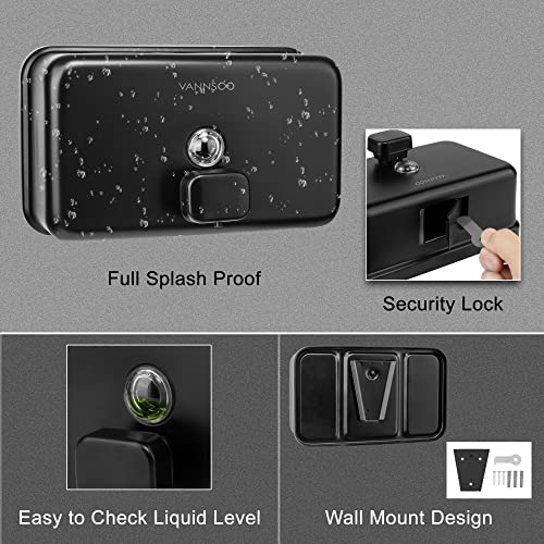 Wall Mounted Hand Soap Dispenser Bathroom, 1200ml 40oz Commercial Stainless Steel Black Liquid Soap Dispenser Wall Mount (Horizontal Black) - color: Horizontal Black