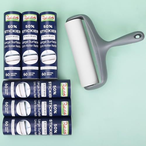 50% Stickier Large Surface Lint Roller Refill for Scotch-Brite Pet Hair Pickup Extra Sticky Large Lint Roller 8 inch Replacement Refills 6 Rolls, 60 Sheets per Refill, 360 Sheets Total - size: 6 Pack/360 Sheets