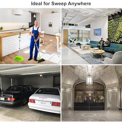Tiumso Upgrade Broom with Dustpan Combo Set, Broom and Dustpan Set with 51'' Long Handle, Large Upright Brooms and Dust Pans, ZeroGap Lip, Self-Cleaning Teeth for Lobby and Restaurant - Light Green - color: Green