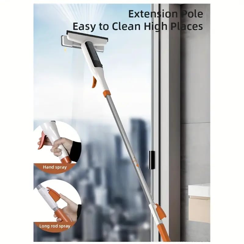 3-in-1 Glass Cleaning Kit: Durable Metal Pole, Silicone Scraper, high-Pressure Spray Wand. Ergonomic Easy-Grip Handle for high Windows, Shower Doors & car windshields