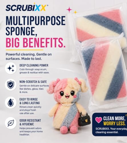 Non Scratch Scrub Sponges, 4 Pack Individually Wrapped Sponges Multi Purpose Cleaning Sponge for Kitchen Dish Washing, Non Abrasive Heavy Duty Scrubber for Dishes Pots Pans.