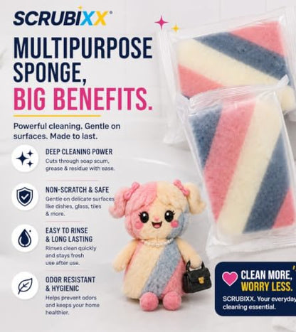 Non Scratch Scrub Sponges, 4 Pack Individually Wrapped Sponges Multi Purpose Cleaning Sponge for Kitchen Dish Washing, Non Abrasive Heavy Duty Scrubber for Dishes Pots Pans.