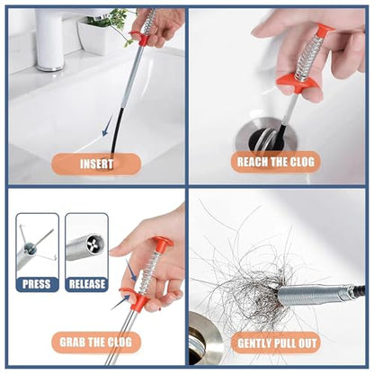 32 Inch Flexible Drain Snake Hair Remover Tool, 4-Claw Grabber Drain Cleaner for Sink, Shower & Bathtub Clogs - style: 32 IN