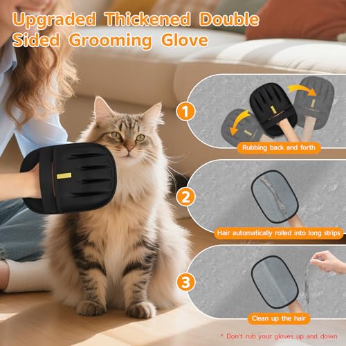 Pet Hair Removal, 2025 Newly Upgraded Five-Finger Electrostatic Pet Hair Removal Glove, Reusable Cat & Dog Hair Remover Tool for Clothing, Couch, Furniture, Carpet, Car Seat, Cat Grooming Glove -1 PCS - color: 1pcs-Black