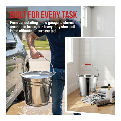 Nicunom 3 Pack 4 Gallon Metal Bucket Pail Container with Handle, Heavy Duty All Purpose Pails Food Grade Steel Buckets for for Outdoor and Household
