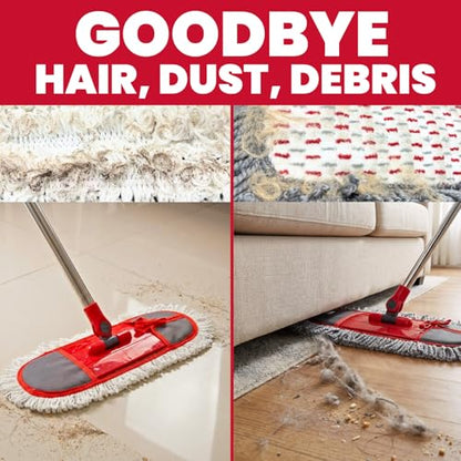 Dust Mop for Floor Cleaning with 3 Washable Pads, 14.4” × 5.1” Flat Mop Head, 62” Stainless Steel Handle, Lightweight Multi-Surface Mop for Hardwood, Marble & Tile