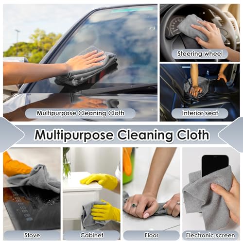 65 Pack of Microfiber Cloths in a Roll, 10" x 10" Reusable Washable Cleaning Rag Tear Away Towels for Auto House Garage Dust Kitchen Bathroom, Lint-Free Not Scratch Cleaning Supplies - color: Grey, style: 65 PCS