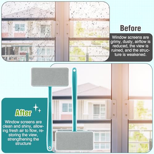 Enhon 2 Pack Mesh Screen Cleaner, Window Screen Cleaning Brush Washing Equipment, Detachable Window Cleaner Tool with Wet and Dry Dual Use