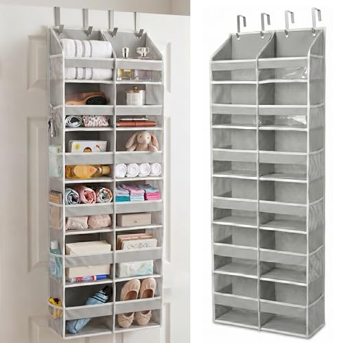 HOMELUX THEORY UPGRADED 6 Tiers Over The Door Organizer Hanging - 100D EXTRA THICK & 50lbs HUGE CAPACITY, 12 Side Mesh Pockets Over The Door Shoe Organizer, Hanging Closet Organizer (Light Gray, XL) - color: 2. Light Gray, size: XL 1 set