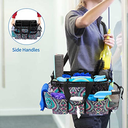 LoDrid Wearable Cleaning Caddy Bag with 4 Foldable Dividers, Cleaning Supply Organizer with Shoulder Strap and Side Handles for Cleaners & Housekeepers, Totem - color: Totem