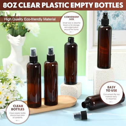 Eccliy 64 Pcs 8 oz Spray Bottles Fine Mist Cleaning Bottles Clear Empty Plastic Travel Sprayer Refillable Sprayer with Cap for Cleaning Solutions Oils Travel Perfumes(Brown) - color: Brown