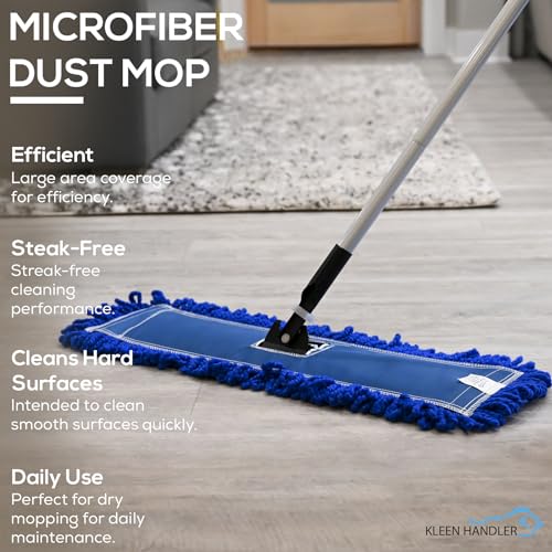 KLEEN HANDLER 24 Inch Microfiber Dust Mop, Medium Washable Commercial, Sweeper, Janitorial Head Replacement, Push Mop Broom, Blue - color: Blue - 24 Inch, size: 1 Pack