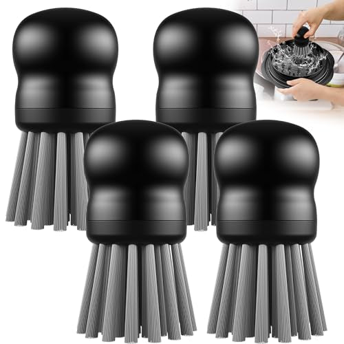 Mini Dish Brush for Cleaning Chicken Shredder, Palm Brush Dish Scrubber with Ergonomic Grip, Kitchen Brush for Washing Dishes, Pans, Pots, Sink (4, Black) - color: Black
