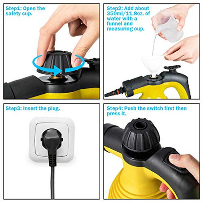 Goplus Handheld Pressurized Steam Cleaner, Multi-Purpose Steamer, Steam Iron, 1050W, W/Attachments(Yellow)
