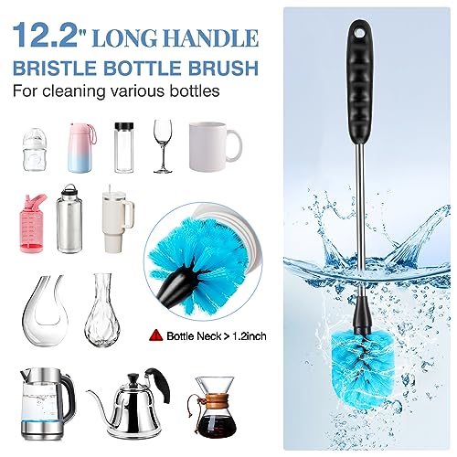 UNIFUN Water Bottle Brush Set, Long Handle 3-in-1 Stainless Steel Water Bottle Scrubbing Brush, Cleaning for Narrow Neck Bottles, Sport Bottles, Baby Bottles, Coffee Mugs, Tumblers, Flask(Short Size)