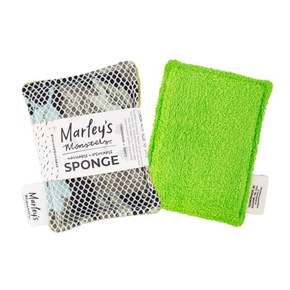 Marley's Monsters Washable Sponge – Reusable Eco-Friendly Scrubber – Dual-Sided for Gentle Cleaning or Heavy Duty Scrubbing – 4" x 5.5" Handmade in USA(Surprise Prints/Green Back) - color: Surprise Prints / Green