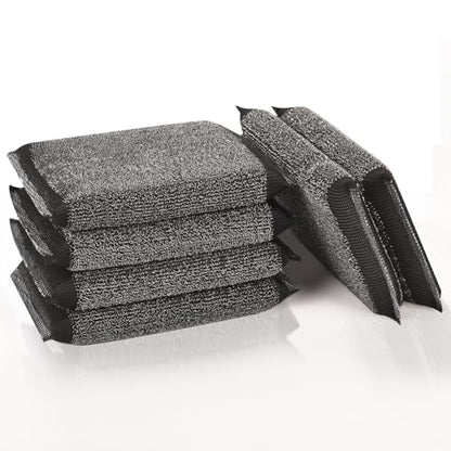 Kitchen Dish Sponges Steel Scrubbers - 6 Pack Black Non Scratch Heavy Duty Scrub Sponges，Reusable Multipurpose Metal Cleans for Washing Dishes，Pots and Pans，Household Cleaning，Bathroom - color: Black