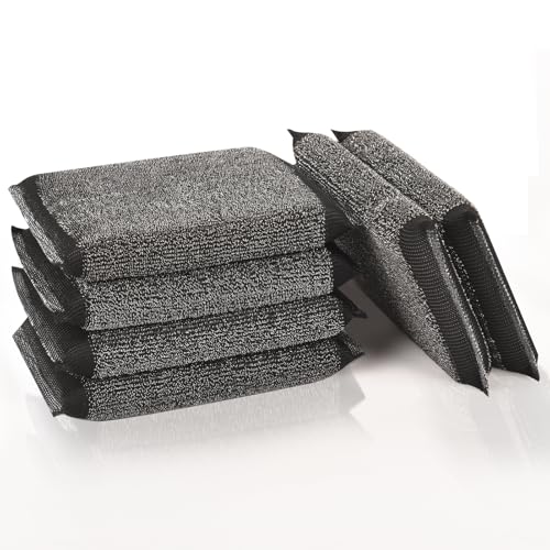Kitchen Dish Sponges Steel Scrubbers - 6 Pack Black Non Scratch Heavy Duty Scrub Sponges，Reusable Multipurpose Metal Cleans for Washing Dishes，Pots and Pans，Household Cleaning，Bathroom - color: Black