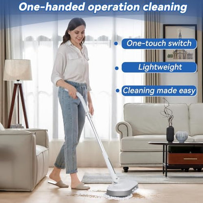 Cordless Electric Mop, Electric Spin Mop with LED Headlight and Water Spray,60 Mins Spin Power Scrubber Mops for Floor Cleaning,2000mAh Battery,350ml Water Tank,Standing Storage,Light Weight