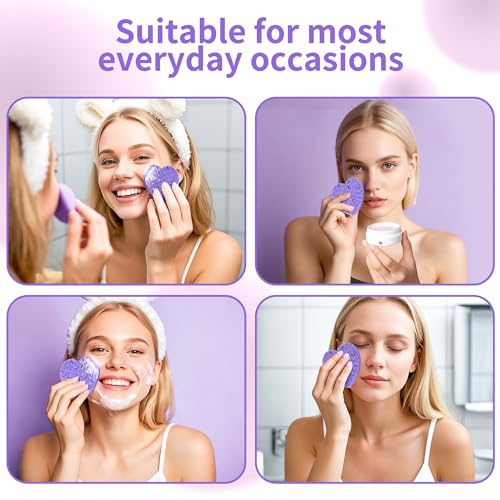 100-Count Compressed Facial Sponges, Heart Shape Face Sponge for Cleansing, Natural Cosmetic Spa Sponges for Facial Cleansing, Exfoliating Mask (Purple Heart Sponges) - color: Purple