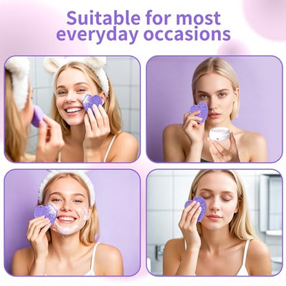 100-Count Compressed Facial Sponges, Heart Shape Face Sponge for Cleansing, Natural Cosmetic Spa Sponges for Facial Cleansing, Exfoliating Mask (Purple Heart Sponges) - color: Purple