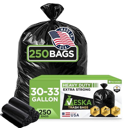 Veska 30-33 Gallon Trash Bags Heavy Duty | 250 Bags Mega-ValuePack | Black Large Trash Bags 30 Gallon - 32 Gallon - 33 Gallon. - size: 250 Count (Pack of 1)
