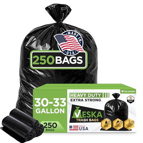 Veska 30-33 Gallon Trash Bags Heavy Duty | 250 Bags Mega-ValuePack | Black Large Trash Bags 30 Gallon - 32 Gallon - 33 Gallon. - size: 250 Count (Pack of 1)