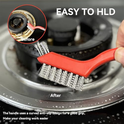 Wire Brush Set 3pcs - Stainless Steel Bristles with Curved Handle Grip for Rust Removal, Dirt, Paint Scrubbing, Crevice Cleaning Brush for Bathroom Gap, Kitchen, Bathroom, Window, Vehicle, Faucets - style: Stainless Steel