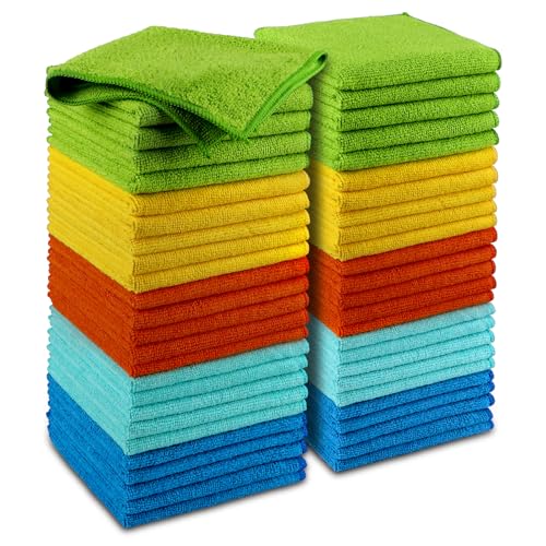 AIDEA Microfiber Cleaning Cloth, 50PK, Microfiber Towels for Cars, Premium Wash Cloths, Dusting Cloth Cleaning Rags, Absorbent Towels for SUVs, House, Kitchen, Window, Cleaning Supplies12×12" - color: Yellow Blue Green, size: 50PK