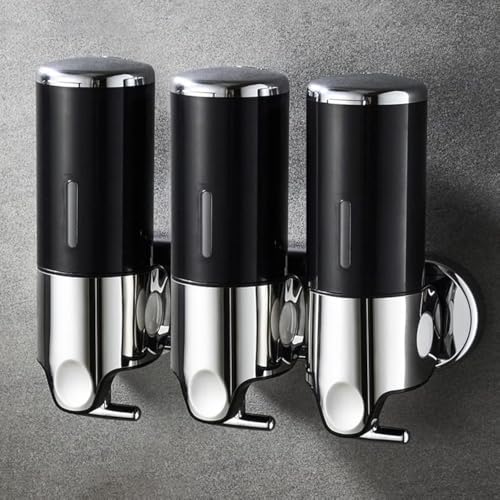 No-Drill 3 Pack 500ml Wall Mounted Soap Dispenser for Bathroom and Kitchen, Shampoo and Conditioner Dispenser Drill Free with Adhesive(Round-Black) - color: Black-1