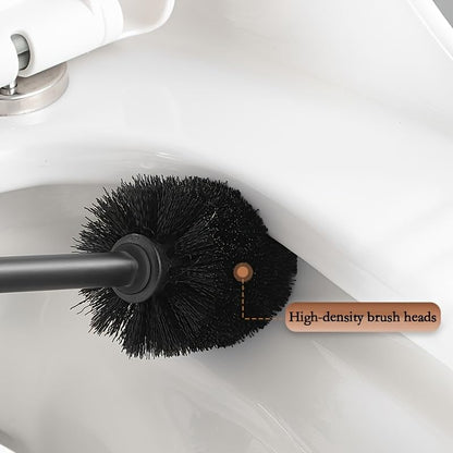 Matte Black Toilet Brush with Long Handle, Stainless Steel Toilet Bowl Brush and Holder Set, 2 in 1 Wall Mount Freestanding Splash Proof Toilet Brush for Bathroom Home RV