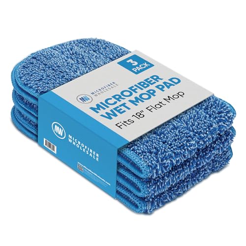 Microfiber Wholesale 18 inch Microfiber Mop Pads - Machine Washable, Reusable, Refills & Replacement Wet Mop Heads Compatible with Any Microfiber Flat Mop System (3 Pack) - size: 18 inch 3 Pack