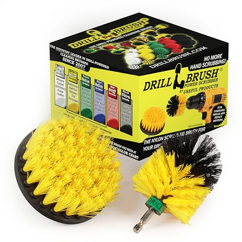 Carpet Cleaner - Bathroom Accessories - Mini Corner Drill Brush and 4-inch Flat Scrub Brush Kit - Clean Bath Mat, Sink, Tile and Grout - Scrub Shower Mat, Tub, Floors - Bidet and Toilet Brush - color: Yellow