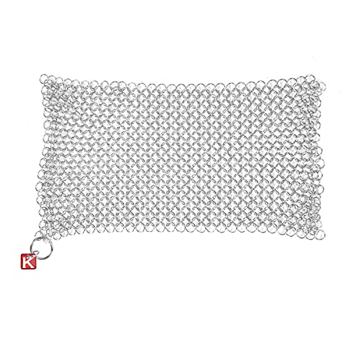 Knapp Made CM Scrubber 9" x 6" Small Ring Chainmail Cast Iron Scrubber, Premium Stainless Steel Mesh Cleaner for Pre-Seasoned Pans, Dutch Ovens, Grills and Skillets - size: 9x6 Inch (Pack of 1)