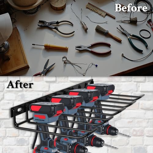 WellMade Power Tool Organizer Wall Mount, Drill Holder, 2 Pack Black Steel Drill Holder Wall Mount for Garage, Holds 4 Tools, 80LB Capacity, Easy Install with Screws & Anchors