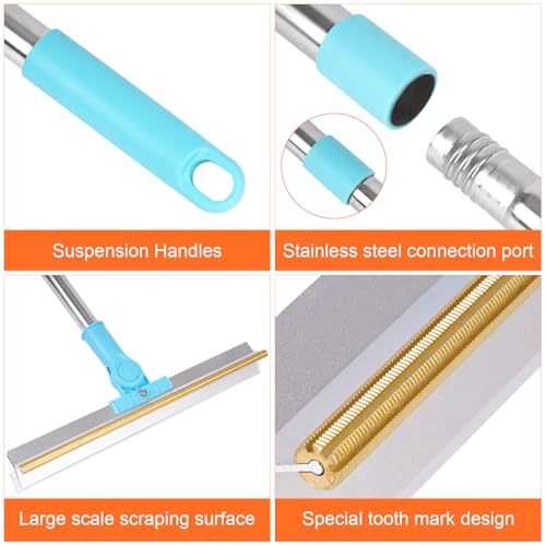 Carpet Rake for Pet Hair Removal, 2 in 1 Pet Hair Remover Tool with Squeegee, Durable Sturdy Dog Cat Hair Rake, 60‘’ Adjustable Handle, 12'' Wide Rake Scraper Carpet Broom for Carpet Rug Mat Cleaning