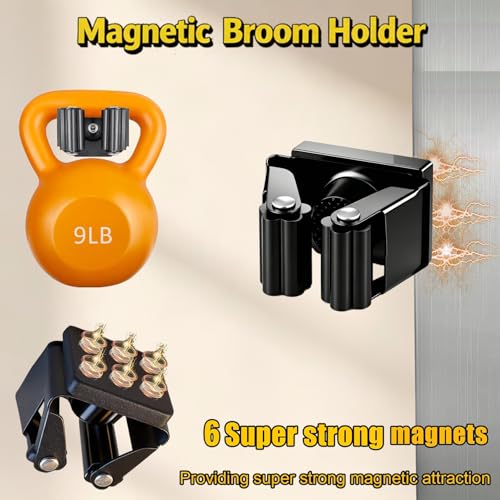 Magnetic Broom and Mop Holder Wall Mount,Black 2 Pack | Heavy duty strong magnetic broom Gripper,no drill removable,9 lbs load,fits 0.6–1.5in handles,RV kitchen garage storage - size: 2 Pack B