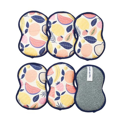 Sponge Set in Fruit, 6 Pack Super Absorbent Washable Reusable Cleaning Sponges Made from Recycled Materials, Durable Eco Friendly Kitchen Sponges - color: Fruit