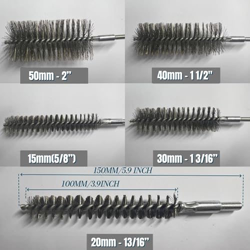 50 in Pipe Cleaning Brush Set with Stainless Steel Bristles, 5X Wire Brush with 4X Galvanized Flexible Rods, Stainless Steel Pipe Brush for Rust Polish,Tubes,Auto Parts Cleaning