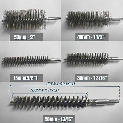 50 in Pipe Cleaning Brush Set with Stainless Steel Bristles, 5X Wire Brush with 4X Galvanized Flexible Rods, Stainless Steel Pipe Brush for Rust Polish,Tubes,Auto Parts Cleaning