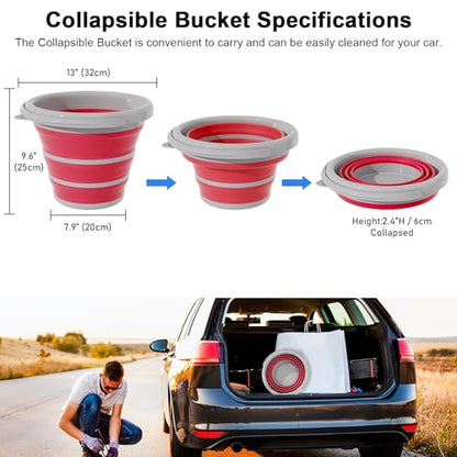 Collapsible Wash Bucket with Microfiber Mitt, 10L (2.6 Gallon) Portable Collapsiblle Bucket with Handle for Car Wash Household Cleaning, Multiuse Collapsibles Water Bucket and Car wash mitt - Pink - color: Pink