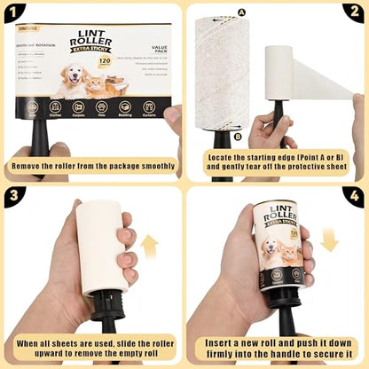 Extra Sticky Lint Roller Refills Only (No Handle Included), 10 Pack – 1200 Sheets Total, Pet Hair Remover Refills for Clothes, Furniture & Couch, Dog & Cat Hair, Animal Fur & Lint, Easy-Tear Sheets - size: 10 Refills + 1200 Sheets