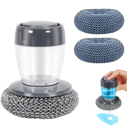 Comfort Grip Soap Dispensing Kitchen Scrub, Dish Brush with Soap Dispenser, Steel Wool Scrubber for Dishes Pans Kitchen Sink Bathtub Tile and Household (1pc-3) - color: 1pc-3