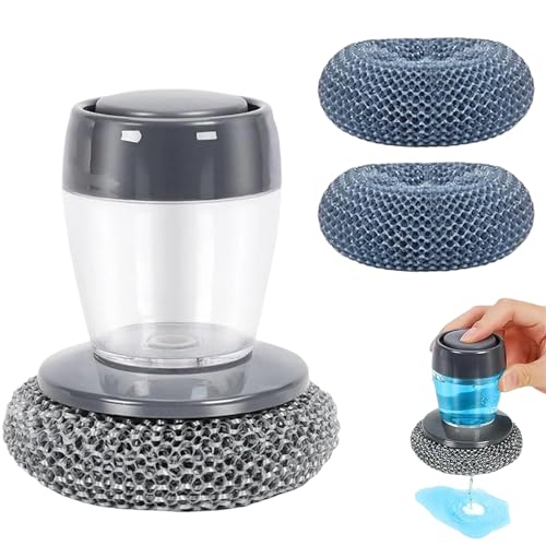 Comfort Grip Soap Dispensing Kitchen Scrub, Dish Brush with Soap Dispenser, Steel Wool Scrubber for Dishes Pans Kitchen Sink Bathtub Tile and Household (1pc-3) - color: 1pc-3